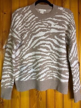 Christian Siriano Tan and Cream Zebra Crewneck Sweater